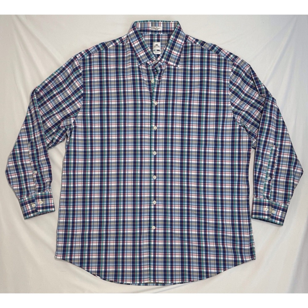 Peter Millar Mens Crown Sport Long Sleeve Shirt‎ Blue Pink Green Plaid Size 1X
